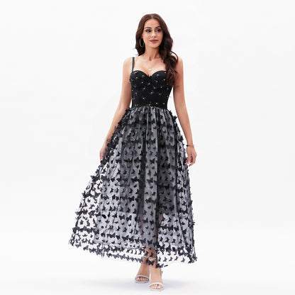 Robe corset à armatures intégrées avec sous-vêtements de beauté élégante, robe de fée en strass avec papillon tridimensionnel Galaxy