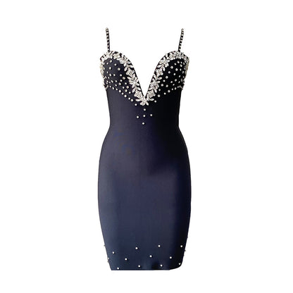 Robe de soirée sexy à décolleté en V profond et strass pour femme, élégante et gracieuse, tenue de soirée