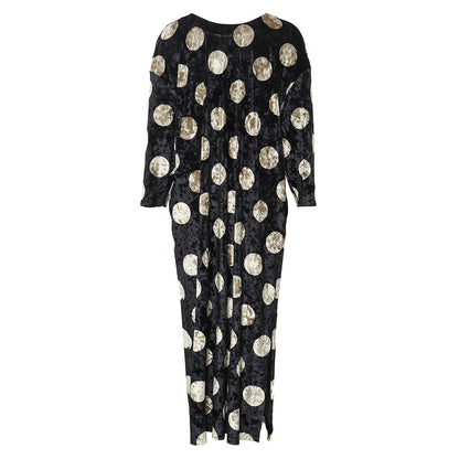 Loose Version Polka Dot Gold Two Tone Flocking Diamond Velvet Dress Women