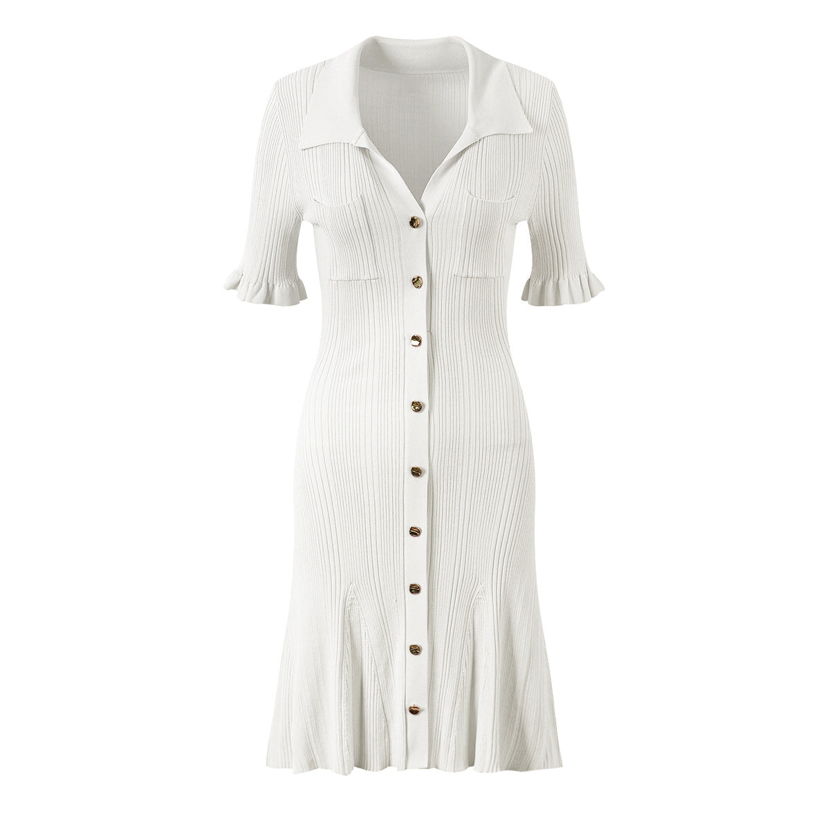 Robe d'été plissée à manches courtes, simple, élégante, coupe ajustée, amincissante, courte, en laine, en tricot, pour femmes