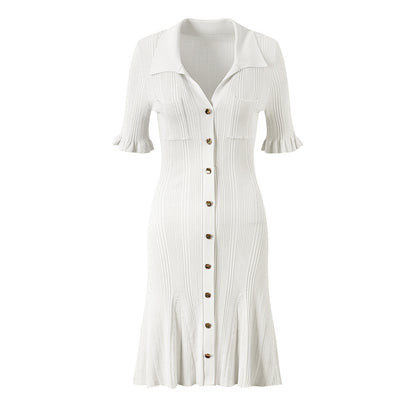 Robe d'été plissée à manches courtes, simple, élégante, coupe ajustée, amincissante, courte, en laine, en tricot, pour femmes