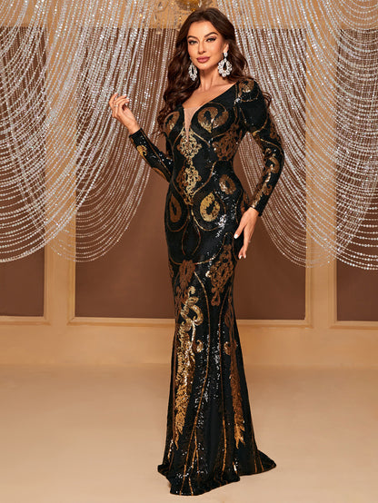 Robe de soirée pour travaux lourds, paillettes, manches longues, Cape, robe de soirée, robe de Cocktail élégante, Maxi