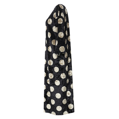 Loose Version Polka Dot Gold Two Tone Flocking Diamond Velvet Dress Women