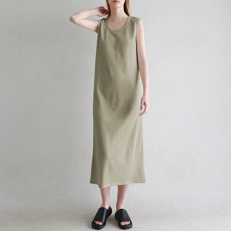 Sleeveless Dress French Waffle Texture Skin Friendly Vest Dress Simple Thin A line Maxi Dress Women Clothing