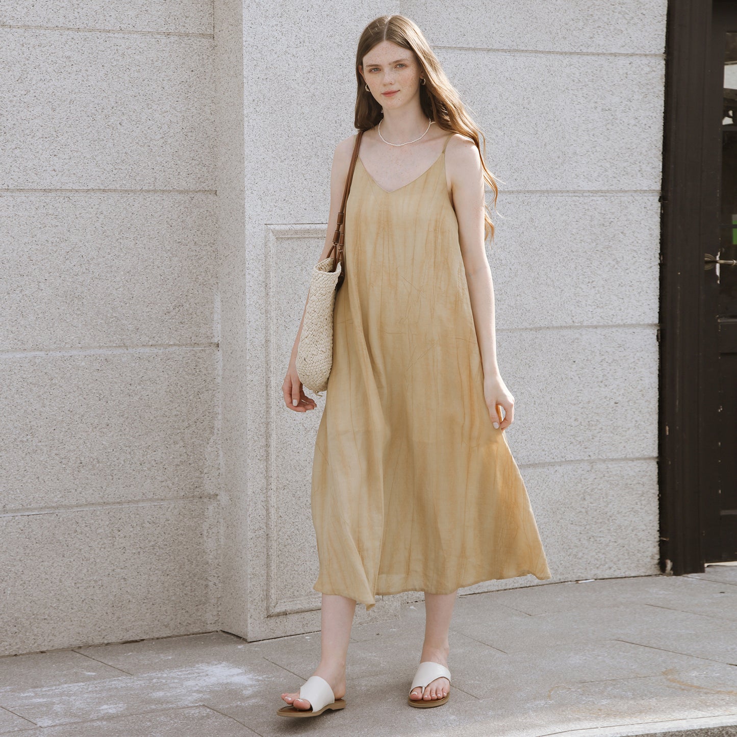 Vestido camisero de lino y tencel de verano, vestido informal de lino y algodón francés para vacaciones, vestido con cuello en V, sin mangas y sin espalda para mujer