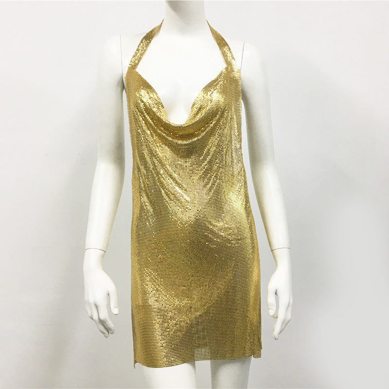 Women Clothing Metal Sequ Dress Sexy Party Nightclub Sexy Slip Dress