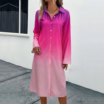 Robe chemise dégradée à manches longues pour femmes d'automne