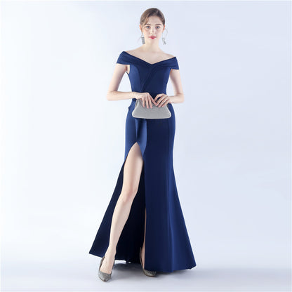 Classic Satin off Shoulder Long Evening Dress