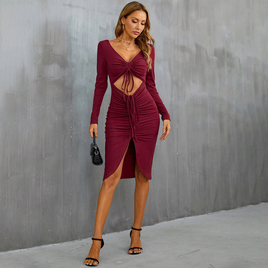 Vestido tubo ajustado con abertura en la cintura y cordón sexy para mujer