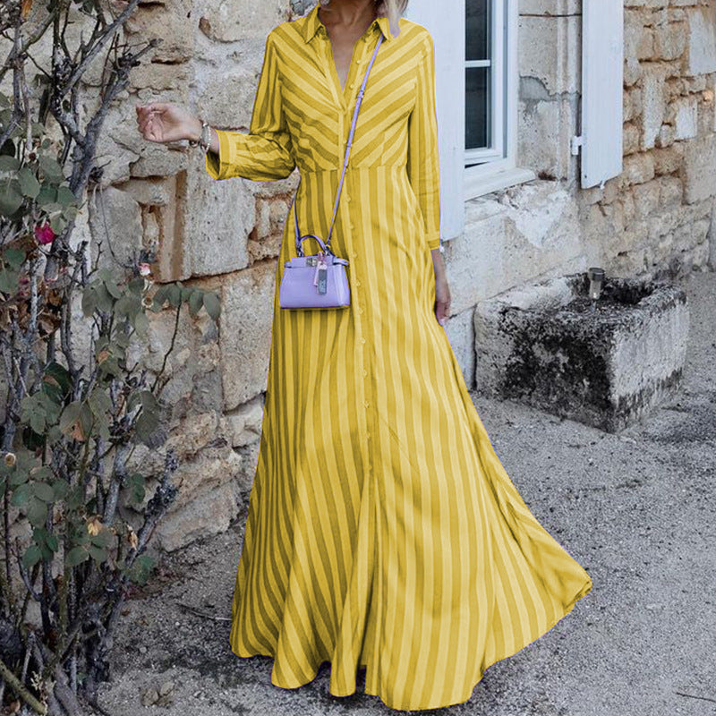 Robe rayée mi-longue à manches longues pour femmes, vêtements d'arrivée d'automne