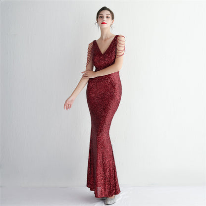 Sequin Craft Beaded Party Dress Long Cocktail Slim Fit Evening Dress Elegant Elegant Cool Beautiful