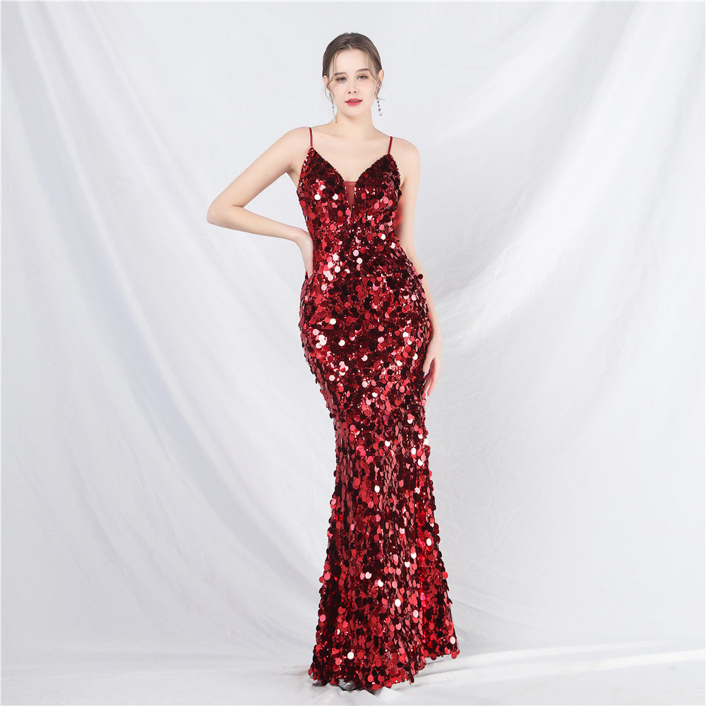 Women High End Strap Long Evening Dress