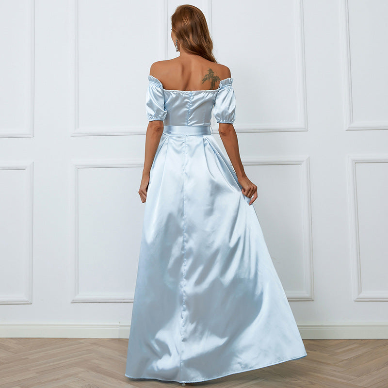 Robe de soirée de mariage élégante, col unique, mi-longue, haut de gamme, enveloppée sur la poitrine, robe trapèze pour femmes, robe de bal formelle