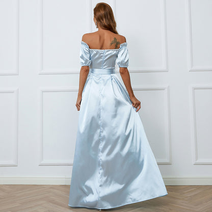 Robe de soirée de mariage élégante, col unique, mi-longue, haut de gamme, enveloppée sur la poitrine, robe trapèze pour femmes, robe de bal formelle