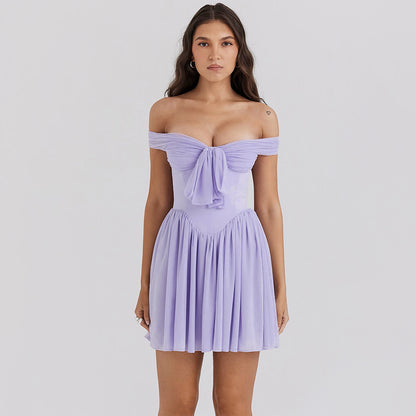 Femmes vêtements robe Sexy Sexy épaules nues maille bustier tubulaire robe femmes violet robe courte