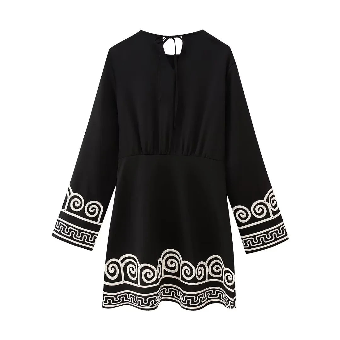 Fall Women Clothing Loose Long Sleeved Floral Pullover Dress Women