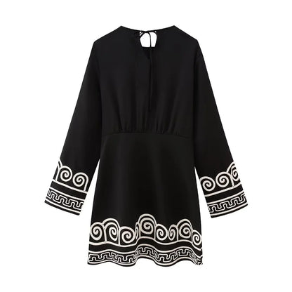 Fall Women Clothing Loose Long Sleeved Floral Pullover Dress Women