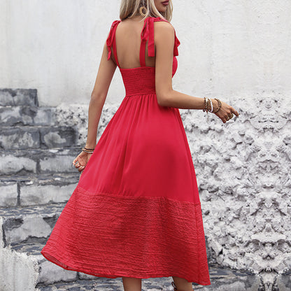 Robe d'été sans manches à lacets pour femmes, tenue de bureau rouge élégante