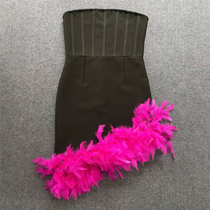 Vestido ajustado de tubo sexy, vestido de fiesta con cintura de plumas asimétrica irregular