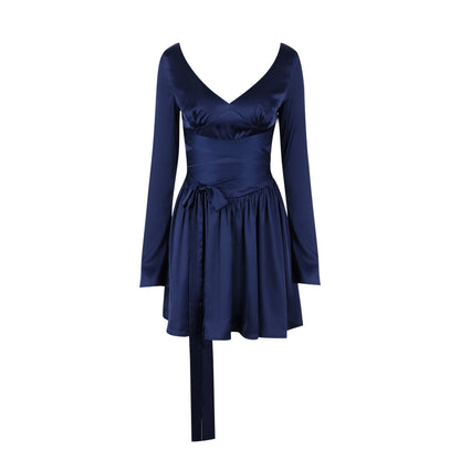 Autumn Clothing Women Clothing Sexy V neck Waist Tight Little Short Dress Sexy Clothing Long Sleeve Dress Clothing