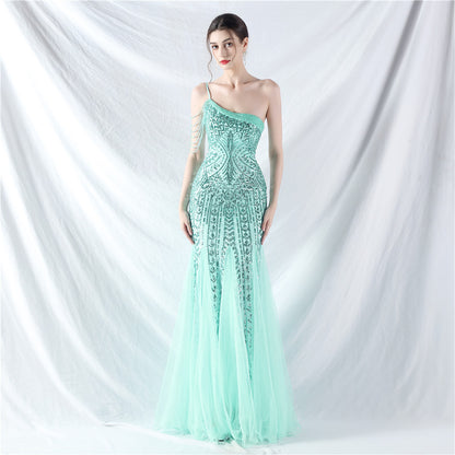 Dress Craft Beading Positioning Floral Sequin Stitching Mesh High-End Evening Dress