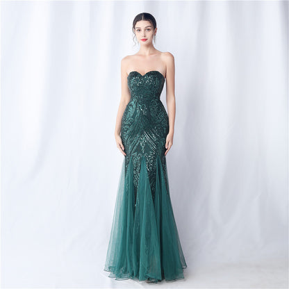 Robe de soirée annuelle à paillettes et coupe florale pour dîner de mariage