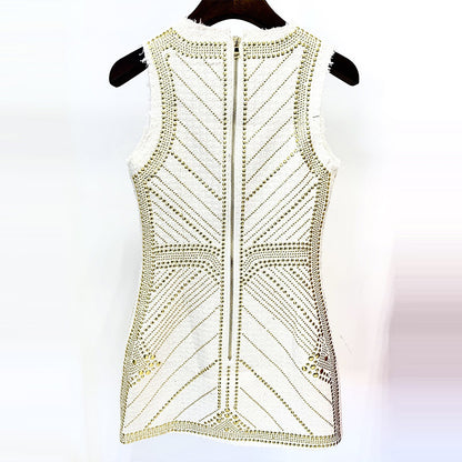 Goods Heavy Industry Metal Sheet Beaded Tweed Woolen round Neck Vest Dress