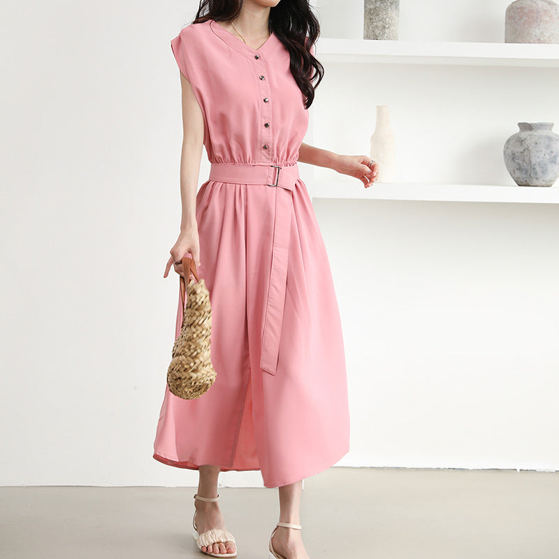 Popular Summer Chiffon Dress Women Popular Gentle Elegant Slimming Waist Beautiful Overknee Dress