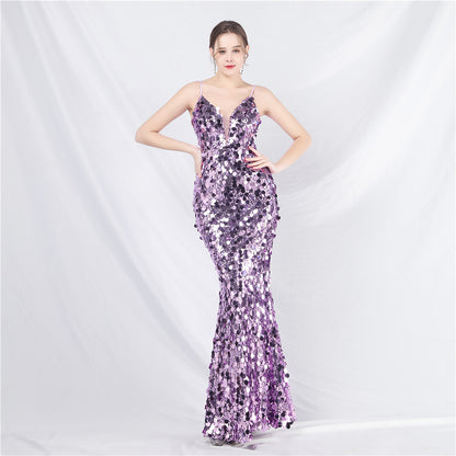 Women High End Strap Long Evening Dress