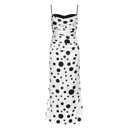 Dress Summer Sexy Sling Dotted Prints Pleated Sleeveless Maxi Dress Women Dress