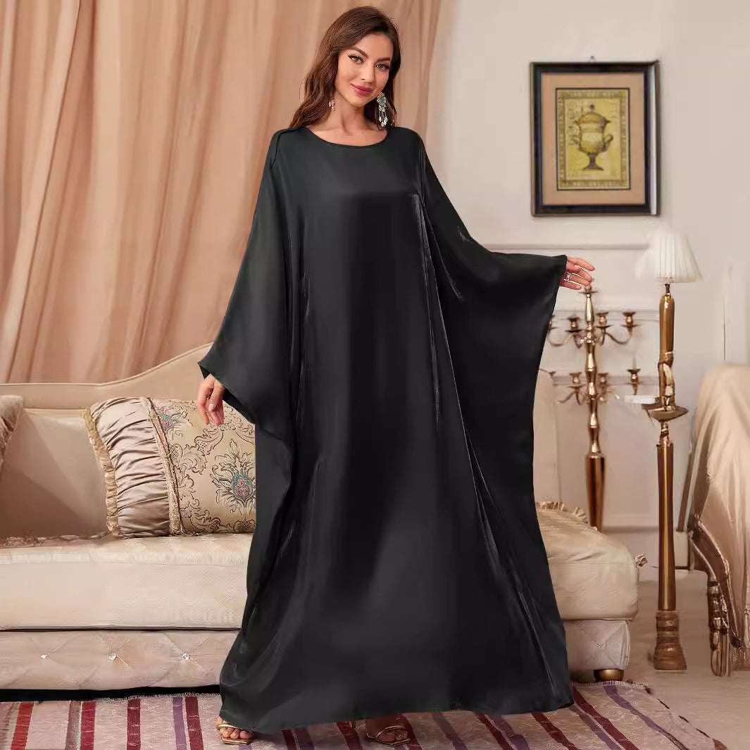 Vêtements d'été amples en Satin chauve-souris pour femmes, robe pleine longueur