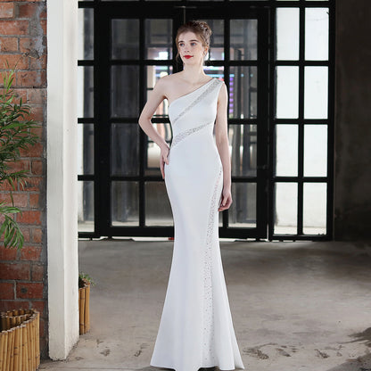 Dress Bride Long One Shoulder Appreciation Dinner Slim-Fit Fishtail Wedding Car Model Exhibition Dress