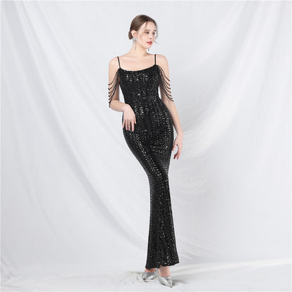 Craft of Design Beaded Colorful Sequin Long Evening Dress