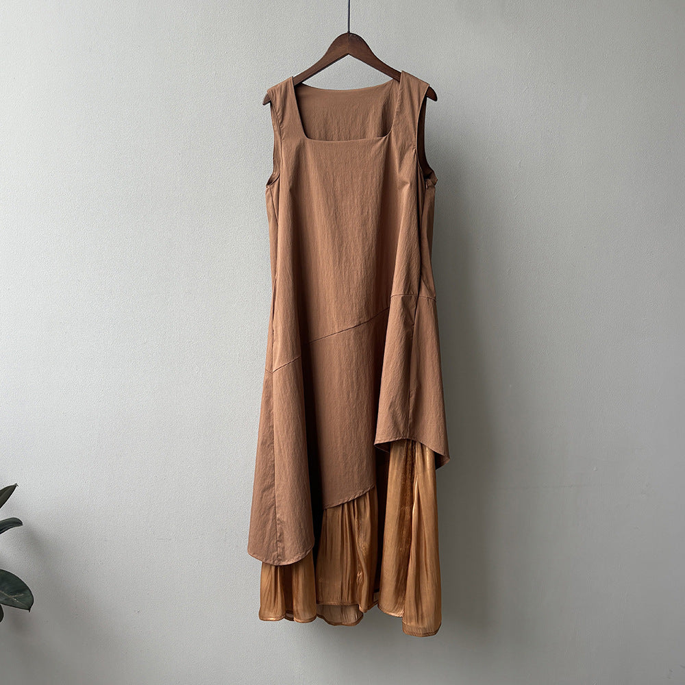 Irregular Asymmetric Hem Stitching Vest Dress Summer Simplicity Casual Long Dress