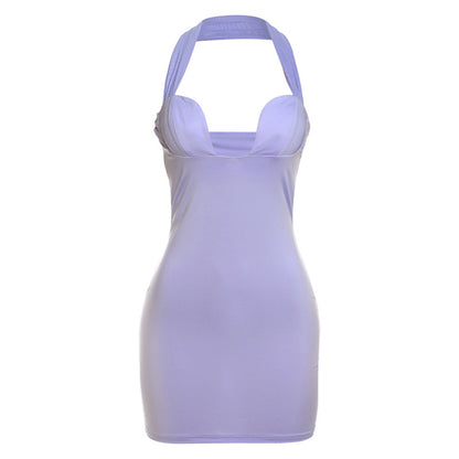 Ropa de mujer verano sexy sexy escote en V profundo sin espalda halter vestido tubo delgado