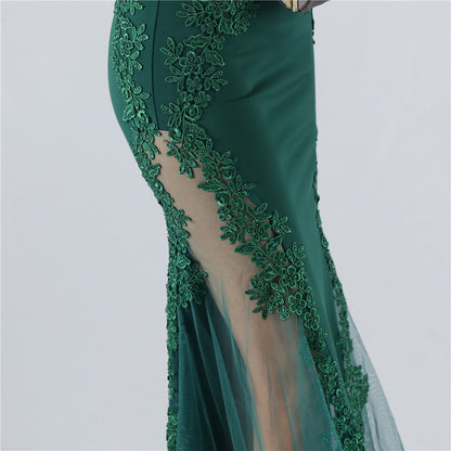 Heavy Embroidery Drilling Boning Corset Vest Lace Beaded High Fork Evening Dress