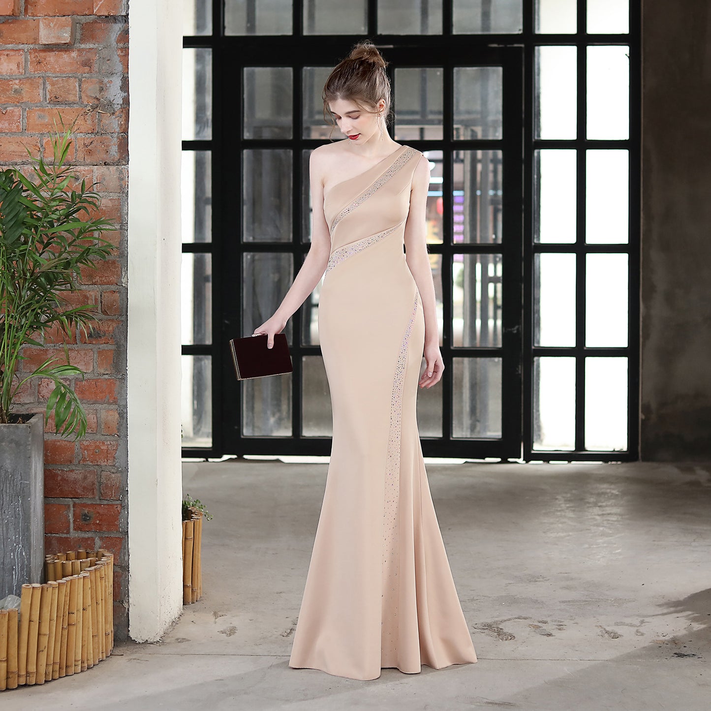 Dress Bride Long One Shoulder Appreciation Dinner Slim-Fit Fishtail Wedding Car Model Exhibition Dress