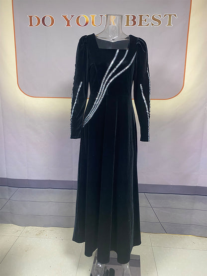 Robe Maxi à strass à manches longues pour femmes, automne