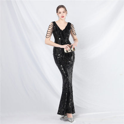 Heavy Industry Beads Long Beaded Dress Evening Dress