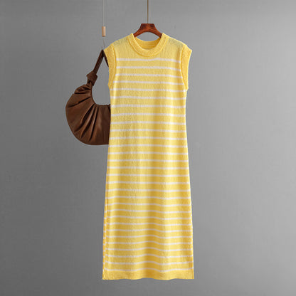 Summer Slim Fit Inter Color Women Knitwear Striped Dress