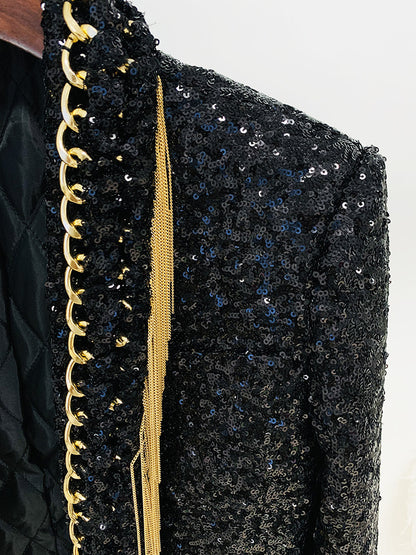 Goods Stars Heavy Industry Tassel Chain Sequined Green Fruit Collar Jacket Cardigan Coat