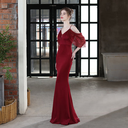 Wedding Toast Dress Bride Long Sling Appreciation Dinner Slim-Fit Fishtail Car Model Exhibition Dress Formal Gown