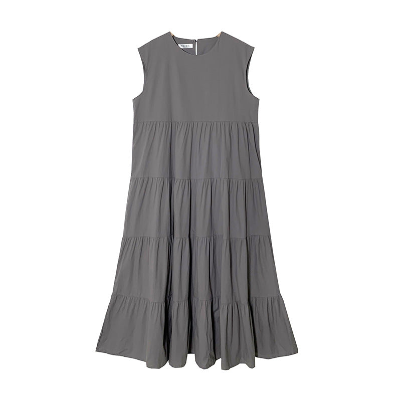 Women Clothing Dress Summer Sweet Fresh Women High Sense Small Solid Color Loose Tiered Dress