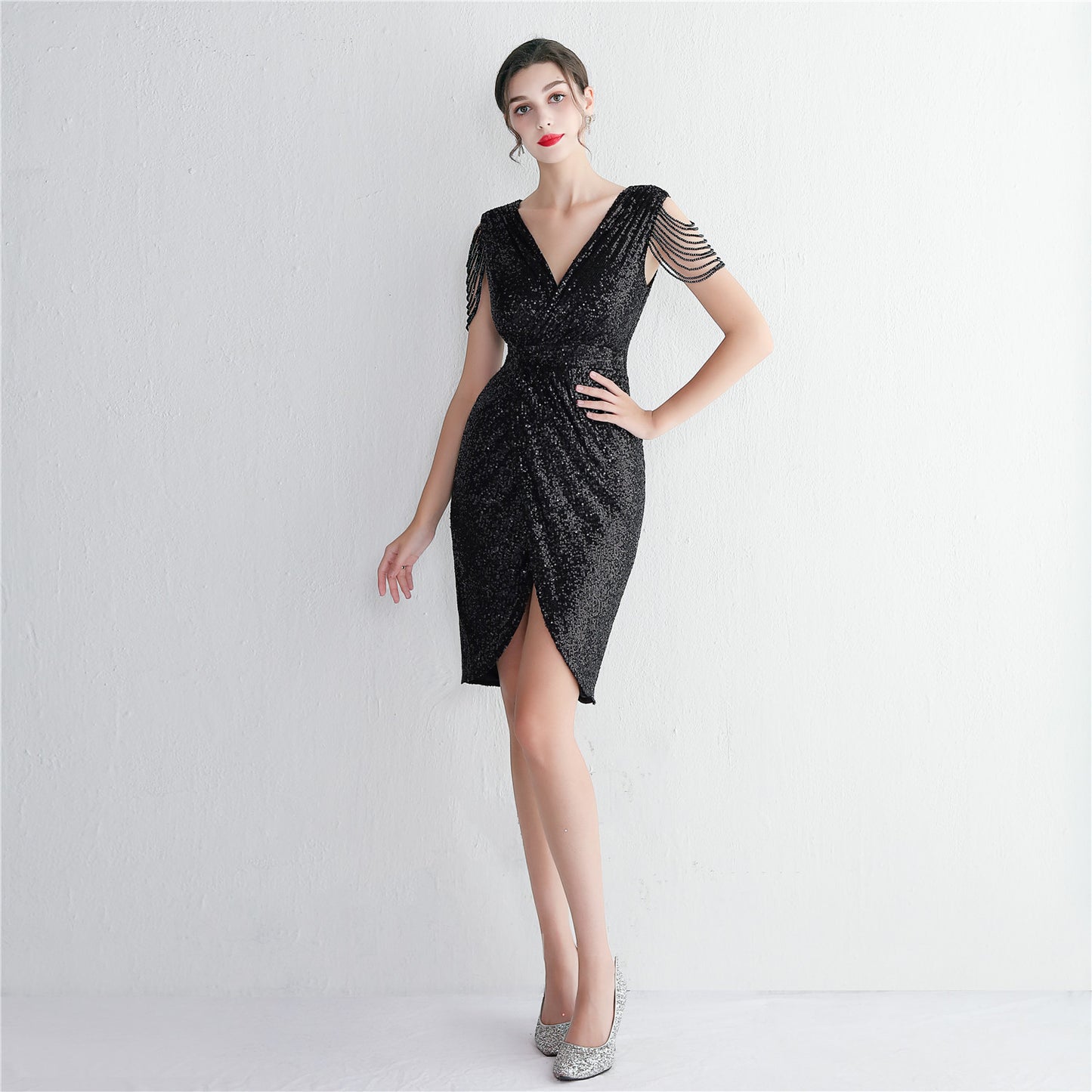 Sequin Craft Beaded Party Dress Cocktail Slim Fit Evening Dress Elegant