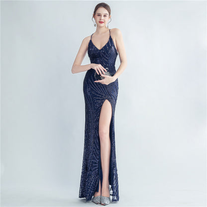 High Density Sequ Binding Waist Shaping Side Slit High End Evening Dress