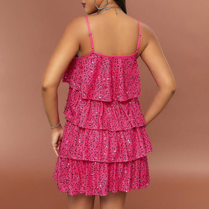 Summer Sweet Spicy Dress Sequined Sleeveless Slimming Sling Party Tiered Dress Dress