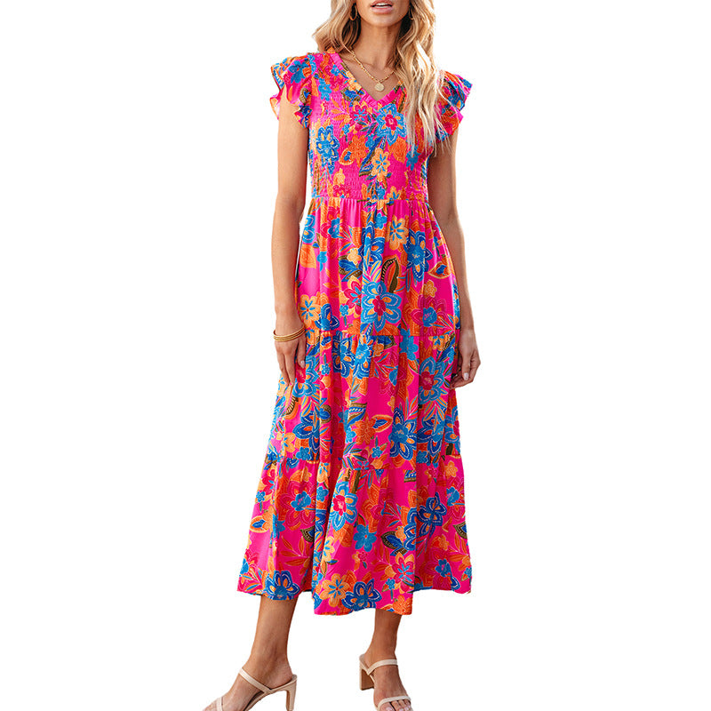 Summer Fresh Sweet Vacation for Women Floral Print Sleeveless Dress for Women