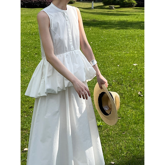 Vestido de verano de dos piezas sin mangas con escote en A y volantes de princesa