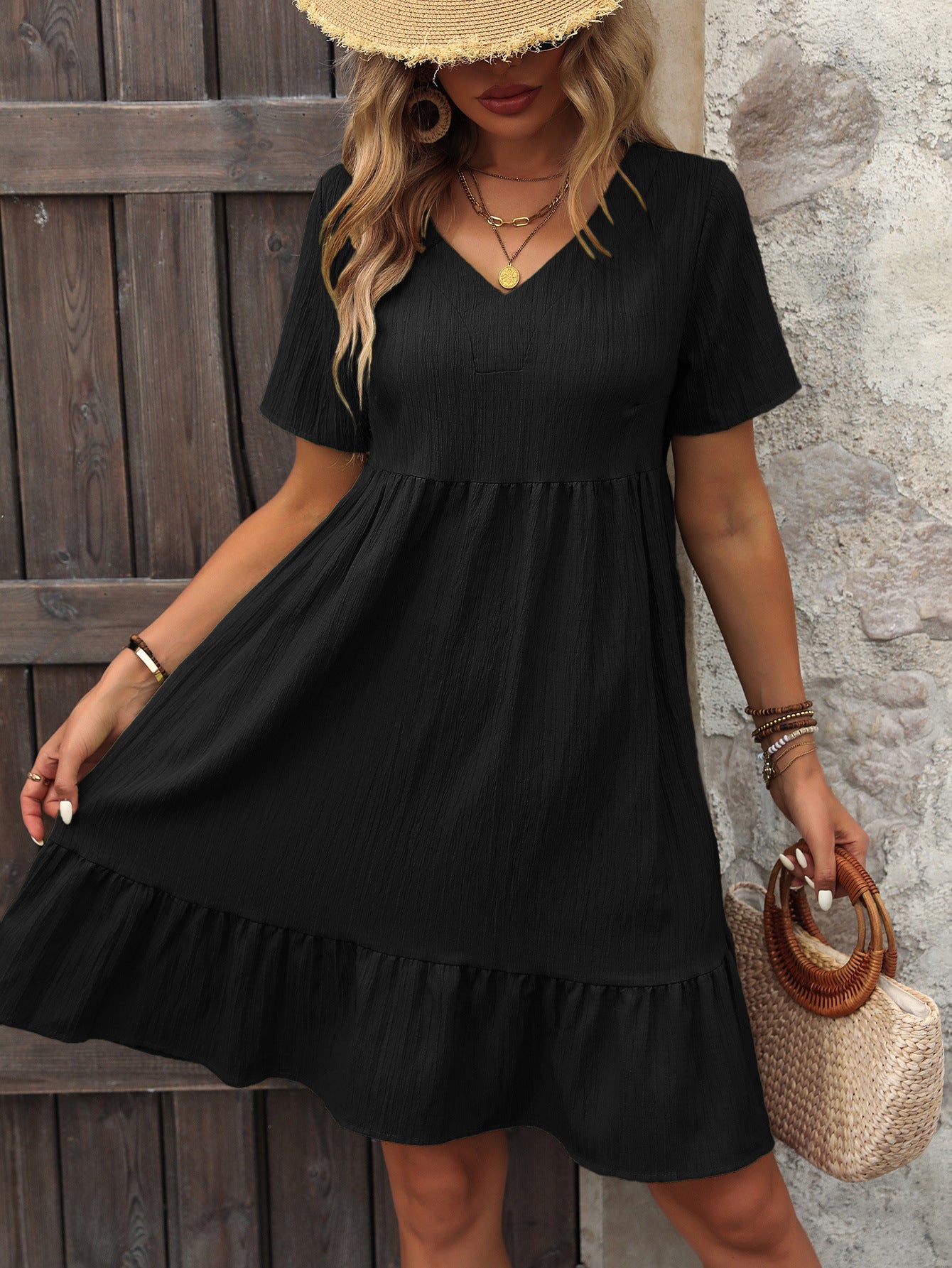 Summer Women Clothing Loose Casual Short Sleeve Waist Flowy Dress