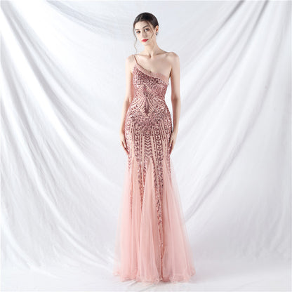 Dress Craft Beading Positioning Floral Sequin Stitching Mesh High End Evening Dress